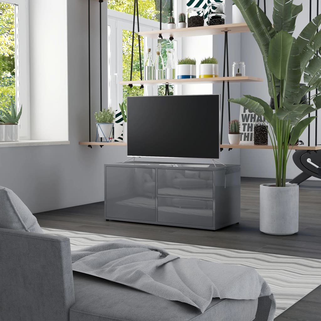 Vetonek Mueble TV madera contrachapada gris brillante 80x34x36 cm