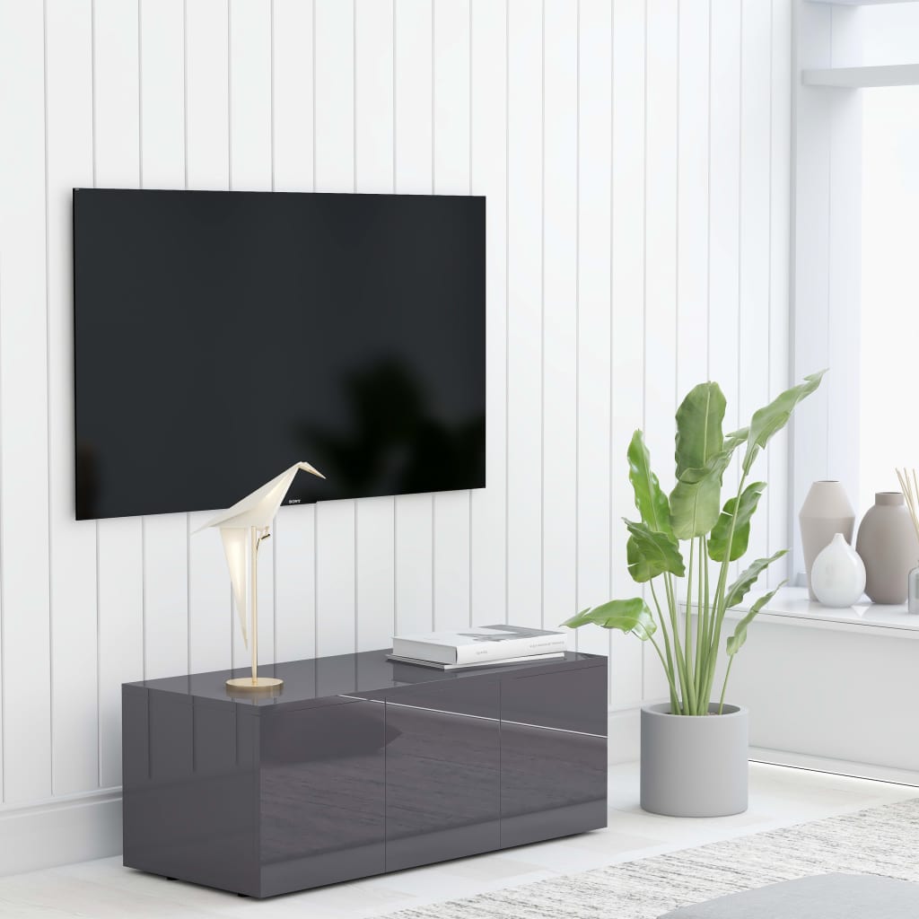 Vetonek Mueble TV madera contrachapada gris brillante 80x34x30 cm