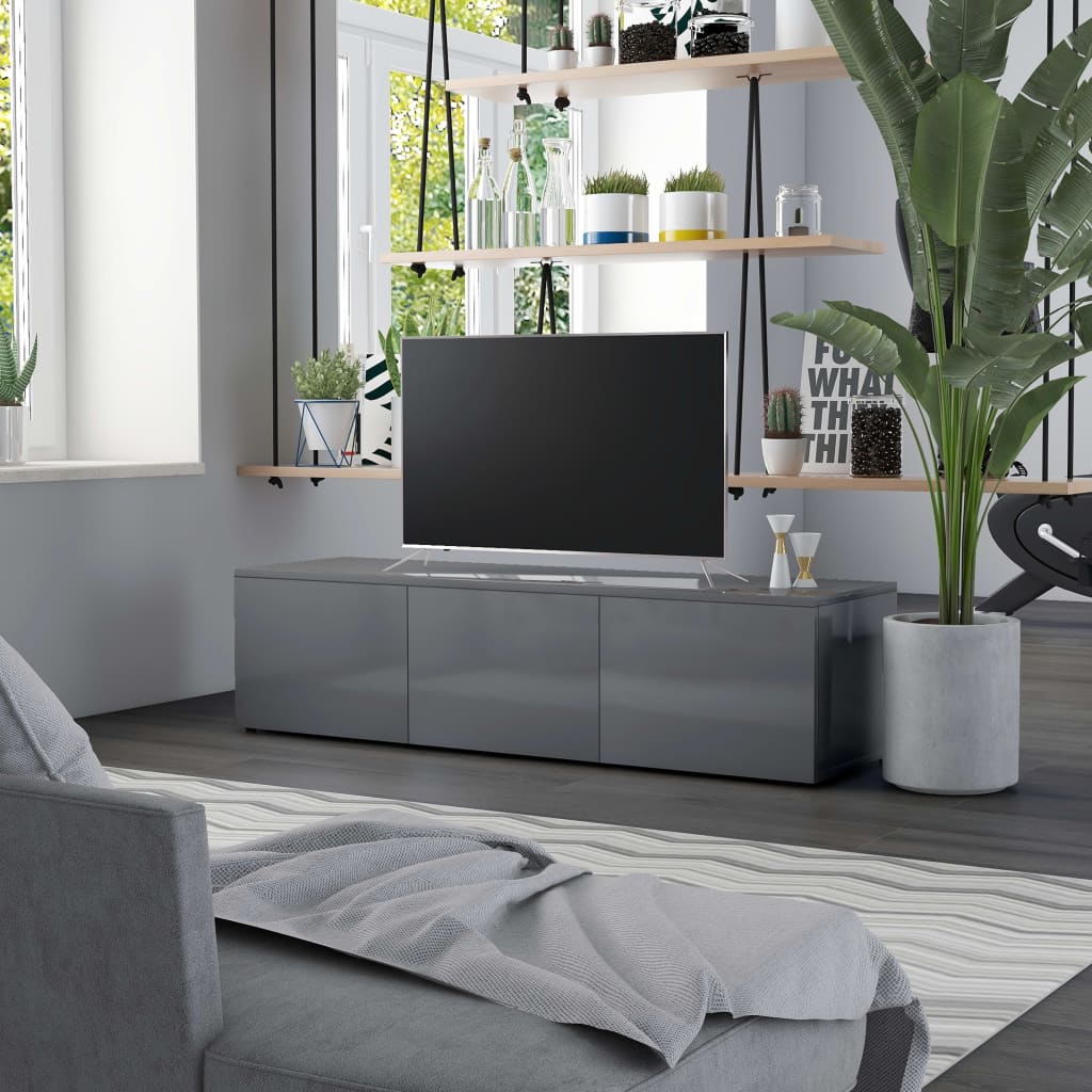 Vetonek Mueble para TV madera contrachapada gris brillante 120x34x30 cm