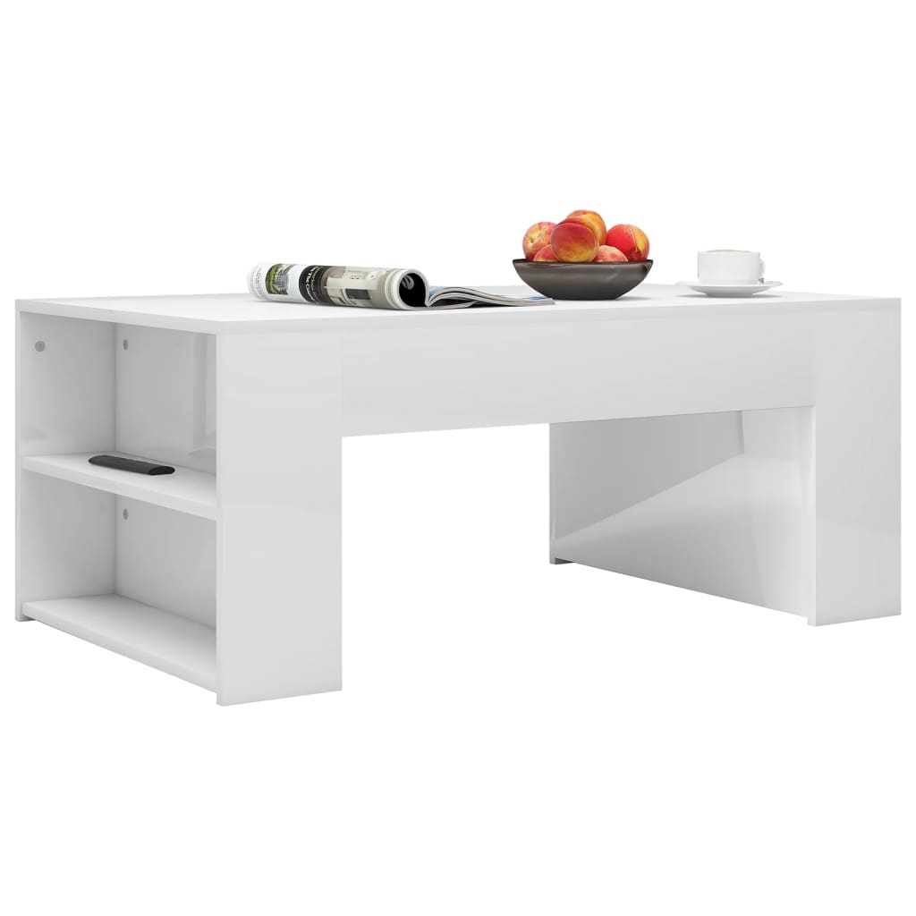 Mesa de centro madera blanco brillo 100x60x42 cm