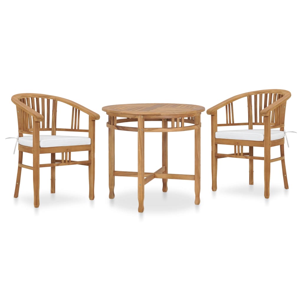 Vetonek Set de comedor de jardín 3 pzas y cojines madera maciza de teca