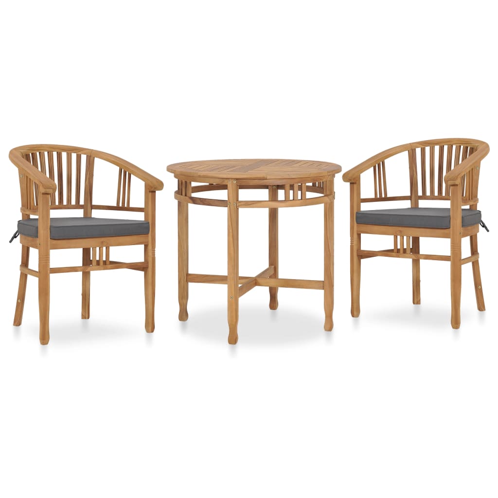 Vetonek Set de comedor de jardín 3 pzas y cojines madera maciza de teca