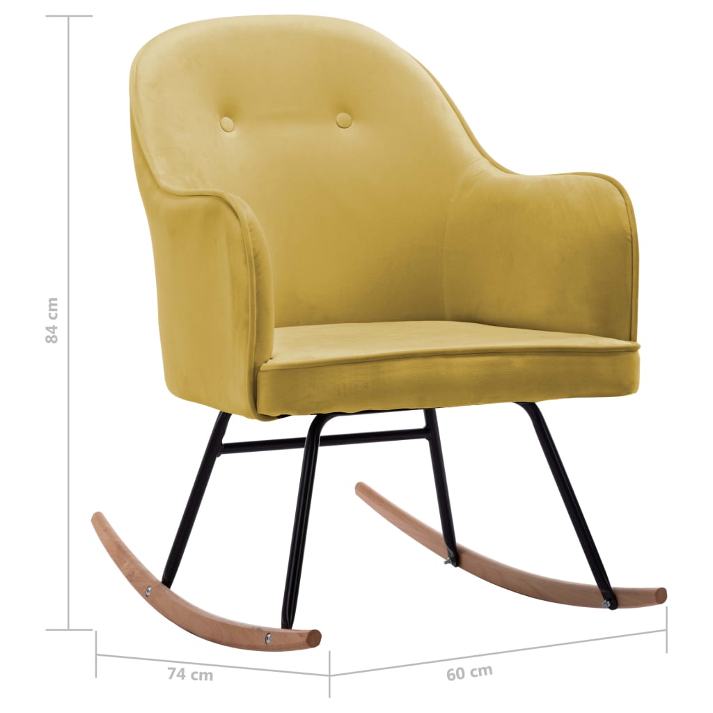 Silla mecedora de terciopelo amarillo mostaza vidaXL