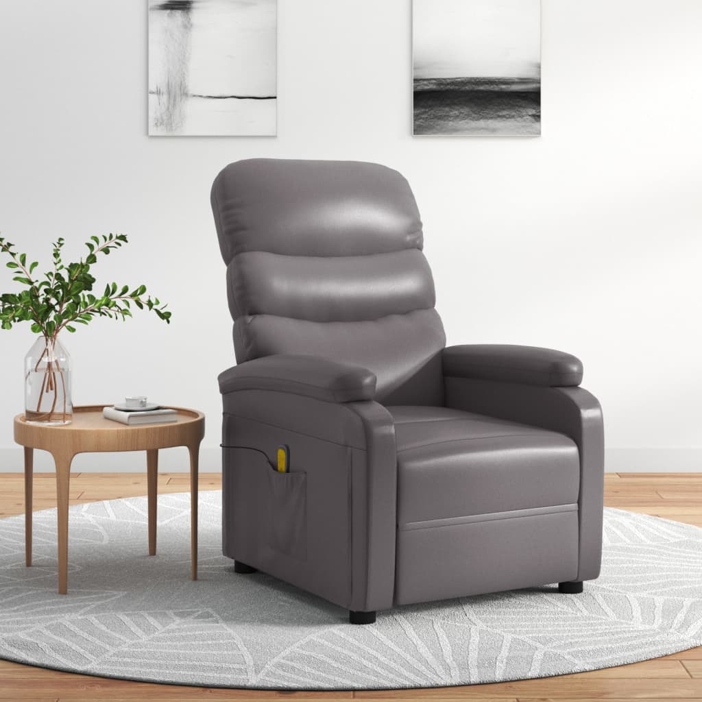 Vetonek Sillón de masaje de cuero sintético gris