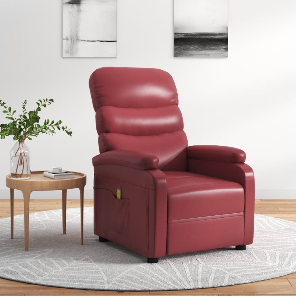 Vetonek Sillón de masaje de cuero sintético rojo tinto