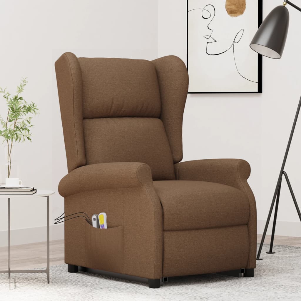 Vetonek Sillón de masaje elevable de tela marrón