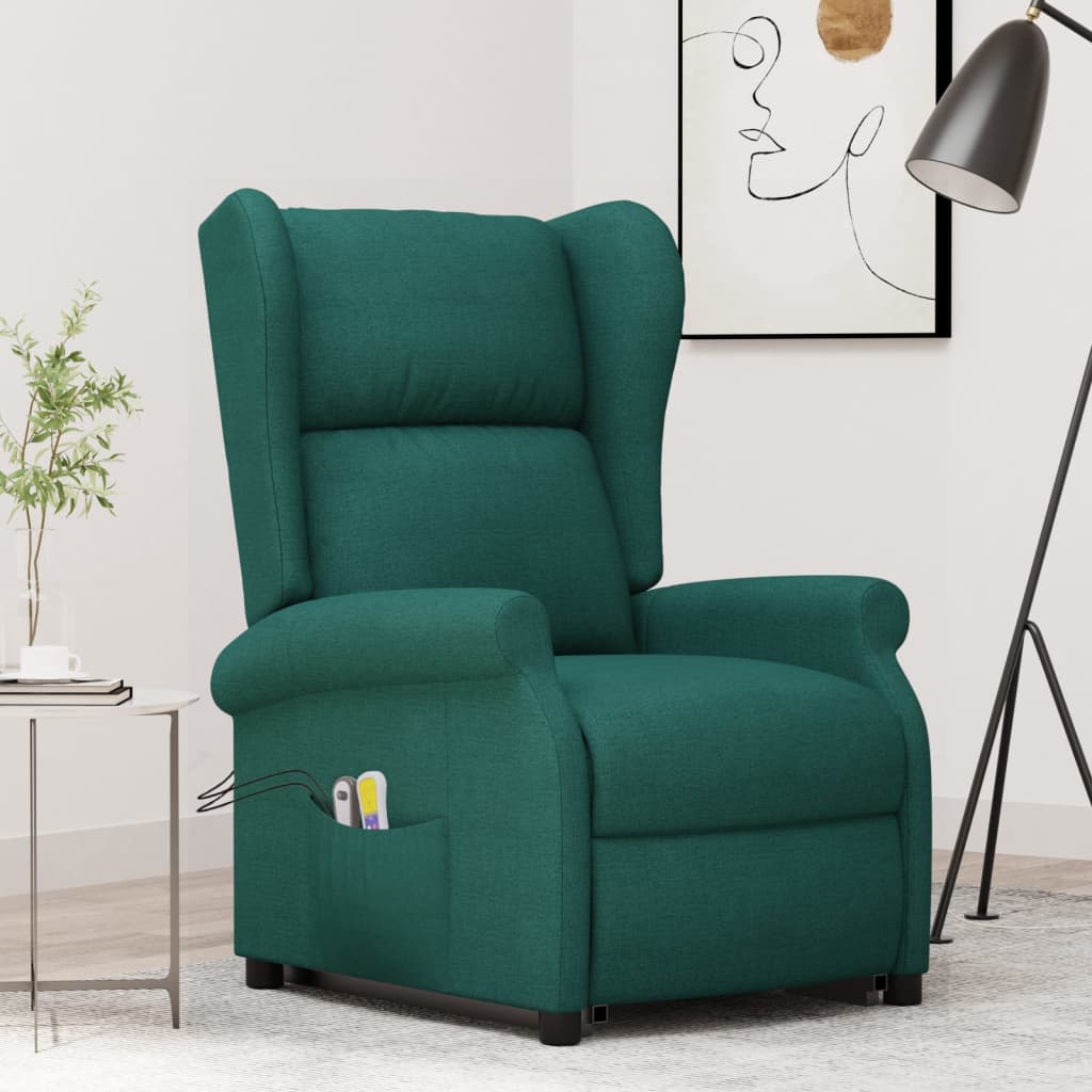 Vetonek Sillón de masaje elevable tela verde oscuro