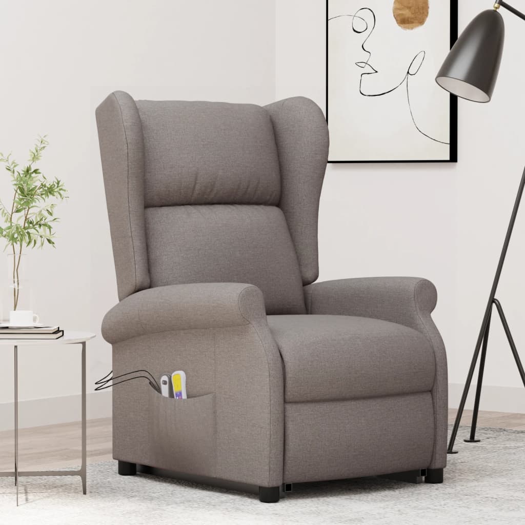 Vetonek Sillón de masaje elevable tela gris taupé