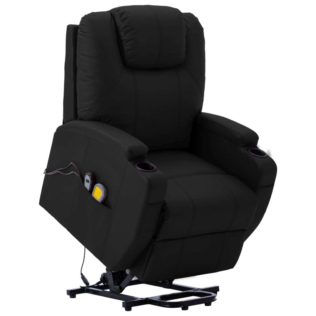 Vetonek Sillón de masaje elevable cuero sintético negro