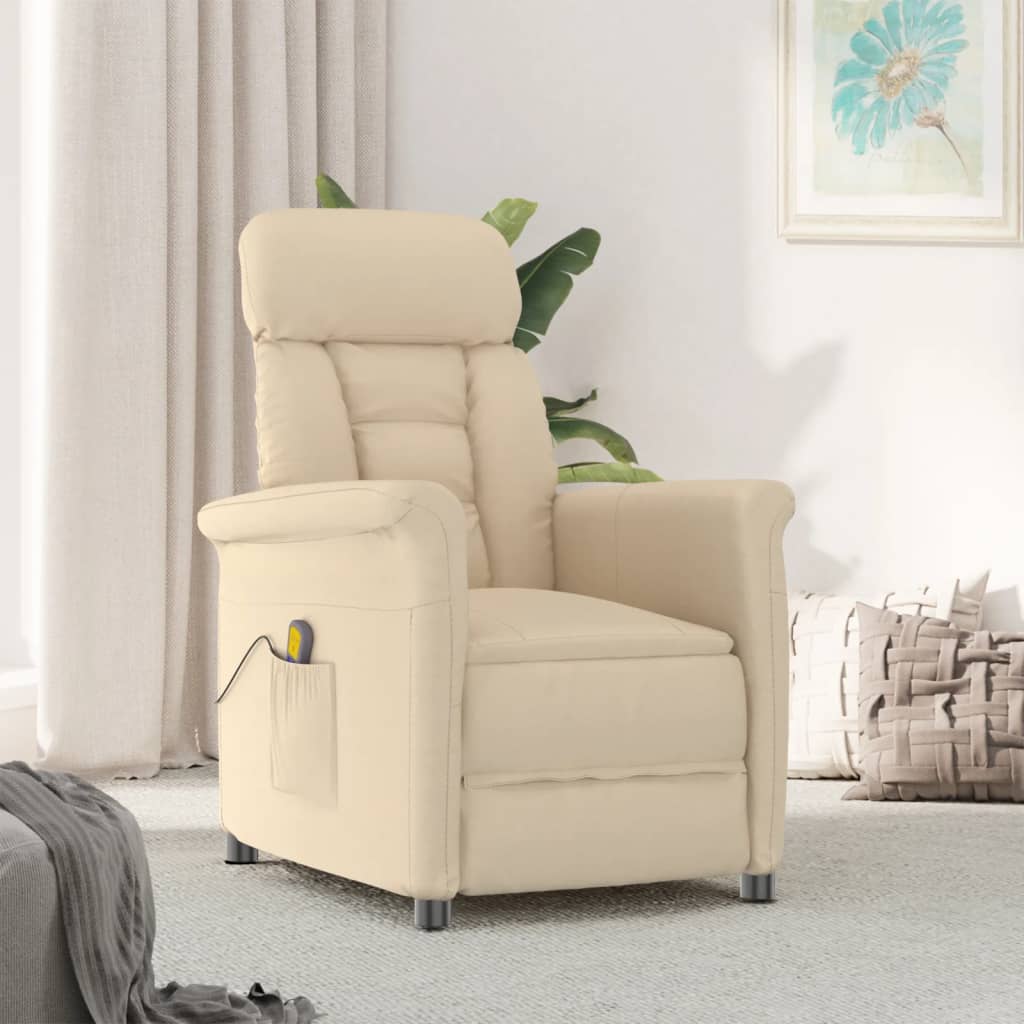 Vetonek Sillón de masaje reclinable de piel de ante artificial crema