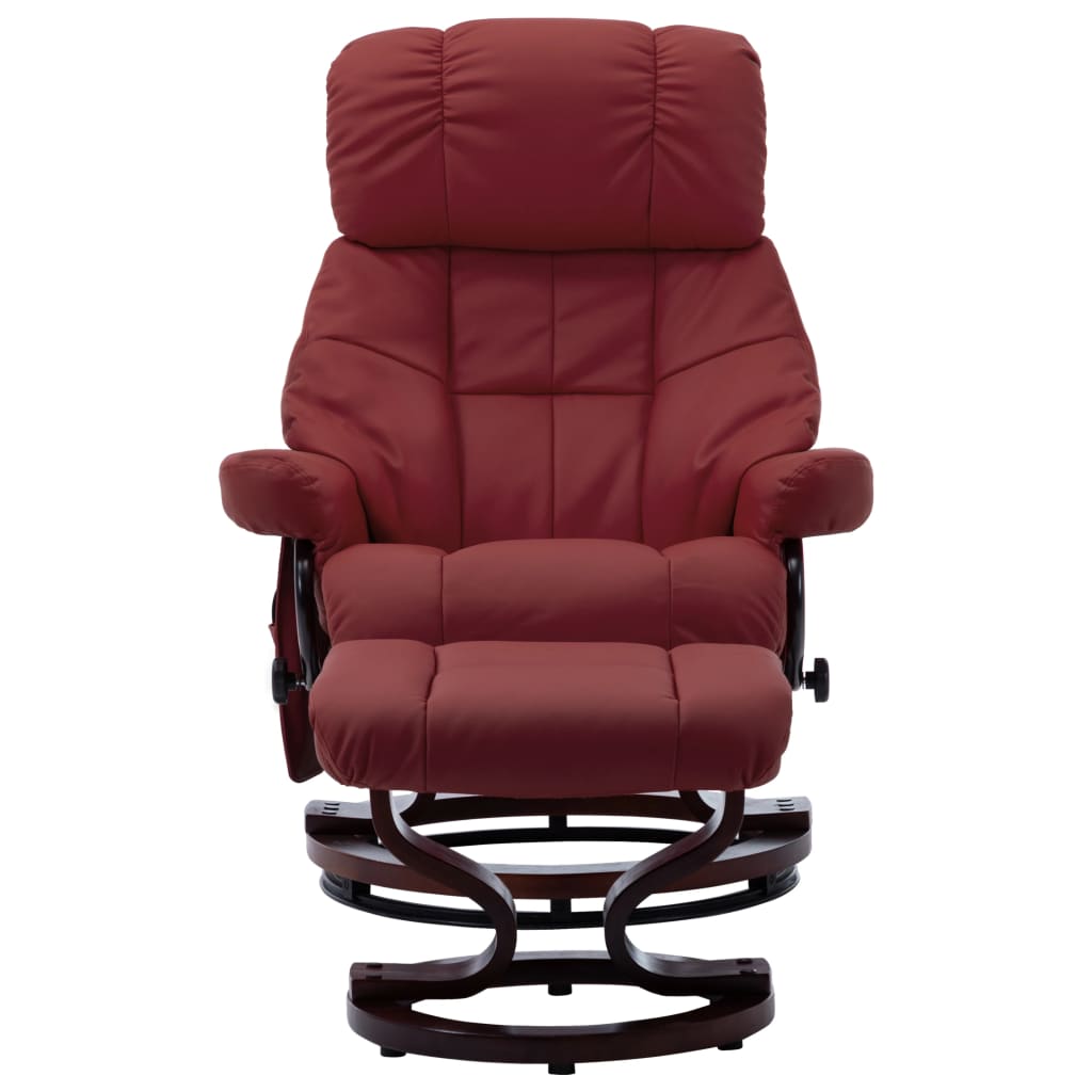 Sillón reclinable de masaje cuero PE madera curvada rojo tinto vidaXL