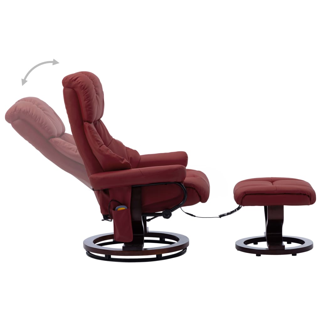 Sillón reclinable de masaje cuero PE madera curvada rojo tinto vidaXL