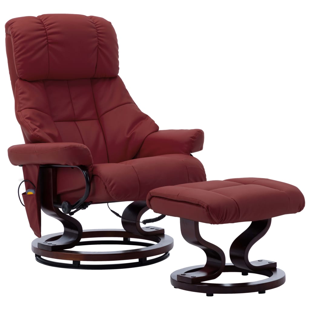 Vetonek Sillón reclinable de masaje cuero PE madera curvada rojo tinto