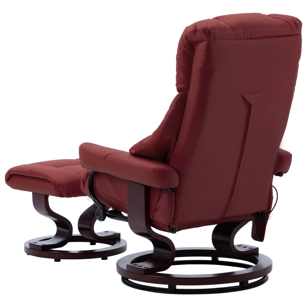 Sillón reclinable de masaje cuero PE madera curvada rojo tinto vidaXL