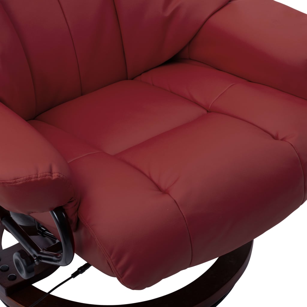 Sillón reclinable de masaje cuero PE madera curvada rojo tinto vidaXL