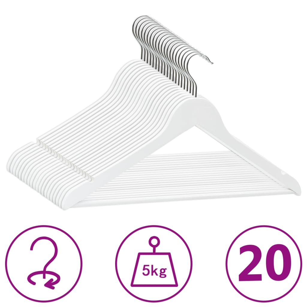 Vetonek Juego de perchas ropa 20 uds antideslizantes madera dura blanco