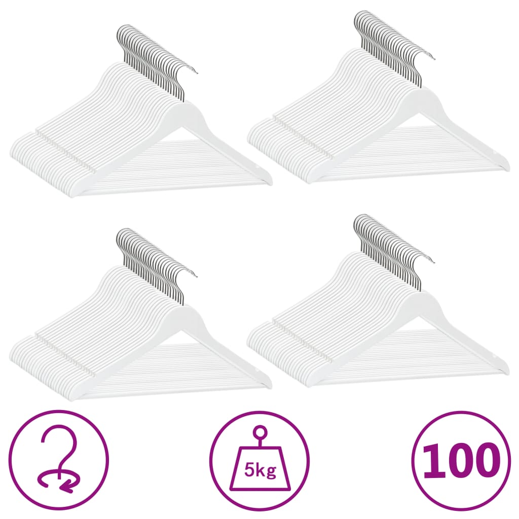 Vetonek Juego perchas ropa 100 uds antideslizantes madera dura blanco