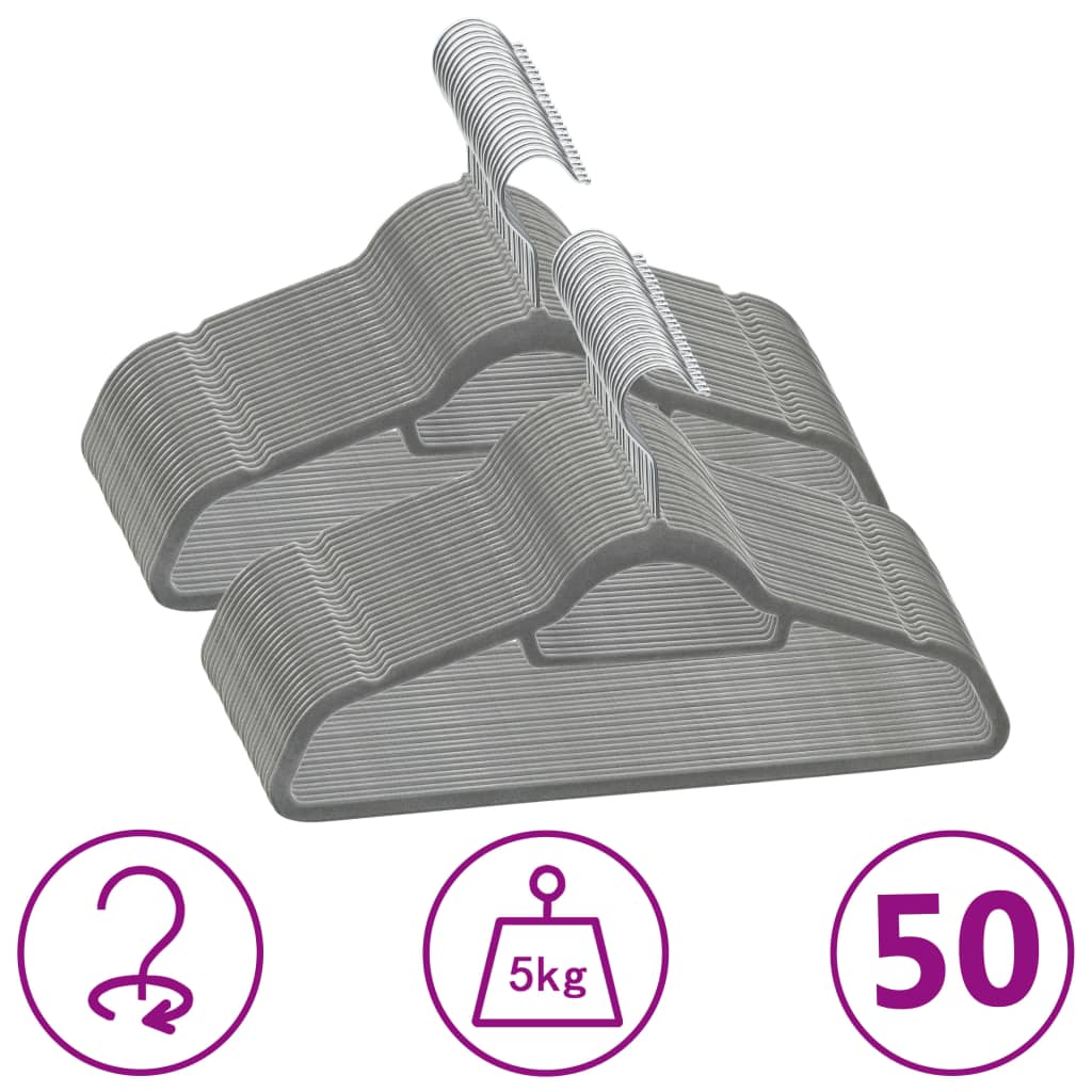 Vetonek Juego de perchas de ropa 50 uds antideslizantes terciopelo gris