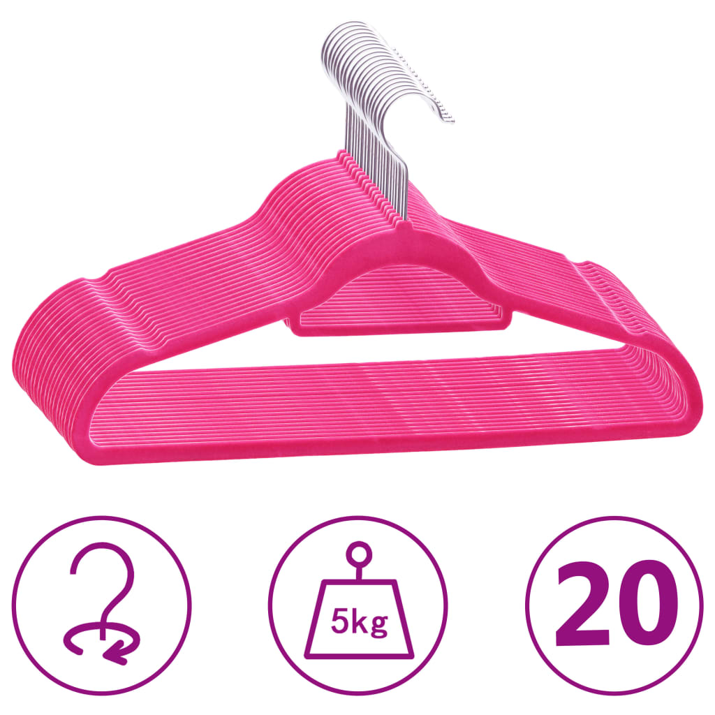 Vetonek Juego de perchas ropa 20 uds antideslizantes terciopelo rosa