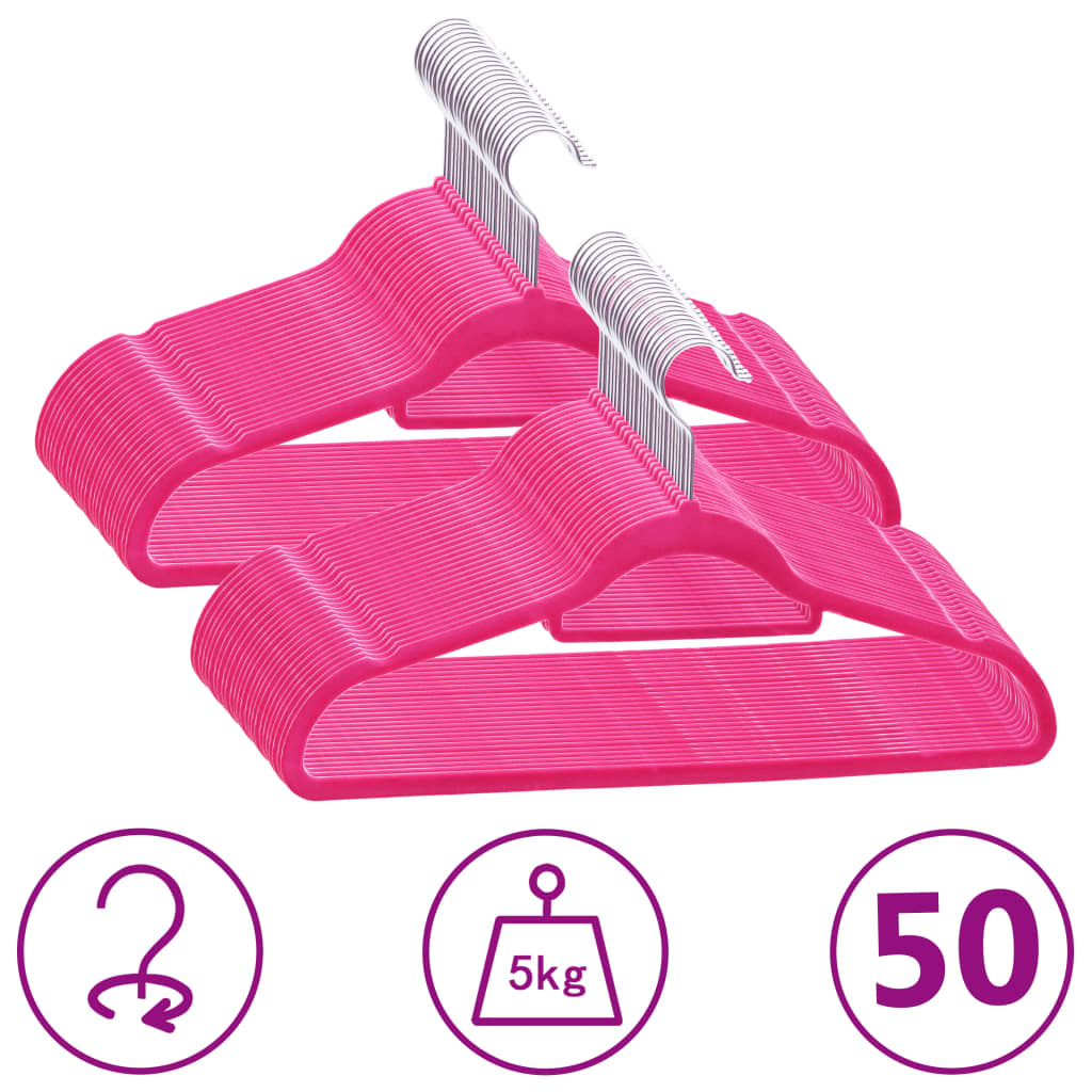 Vetonek Juego de perchas ropa 50 uds antideslizantes terciopelo rosa