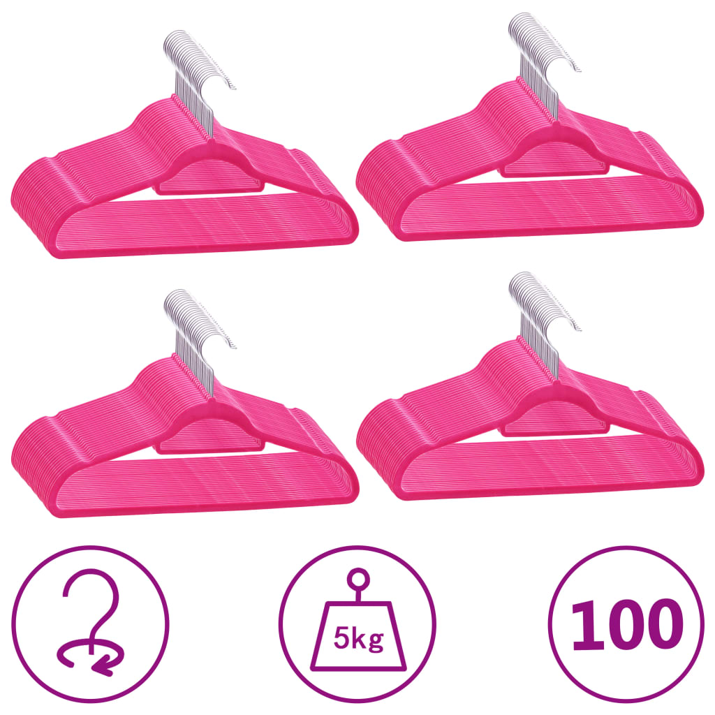 Vetonek Juego de perchas ropa 100 uds antideslizantes terciopelo rosa