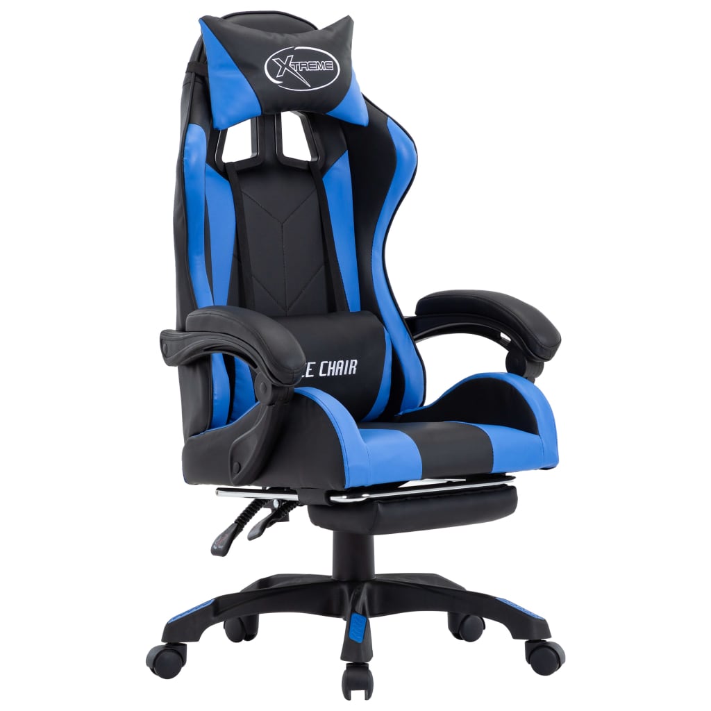 Vetonek Silla gaming con reposapiés cuero sintético azul y negro