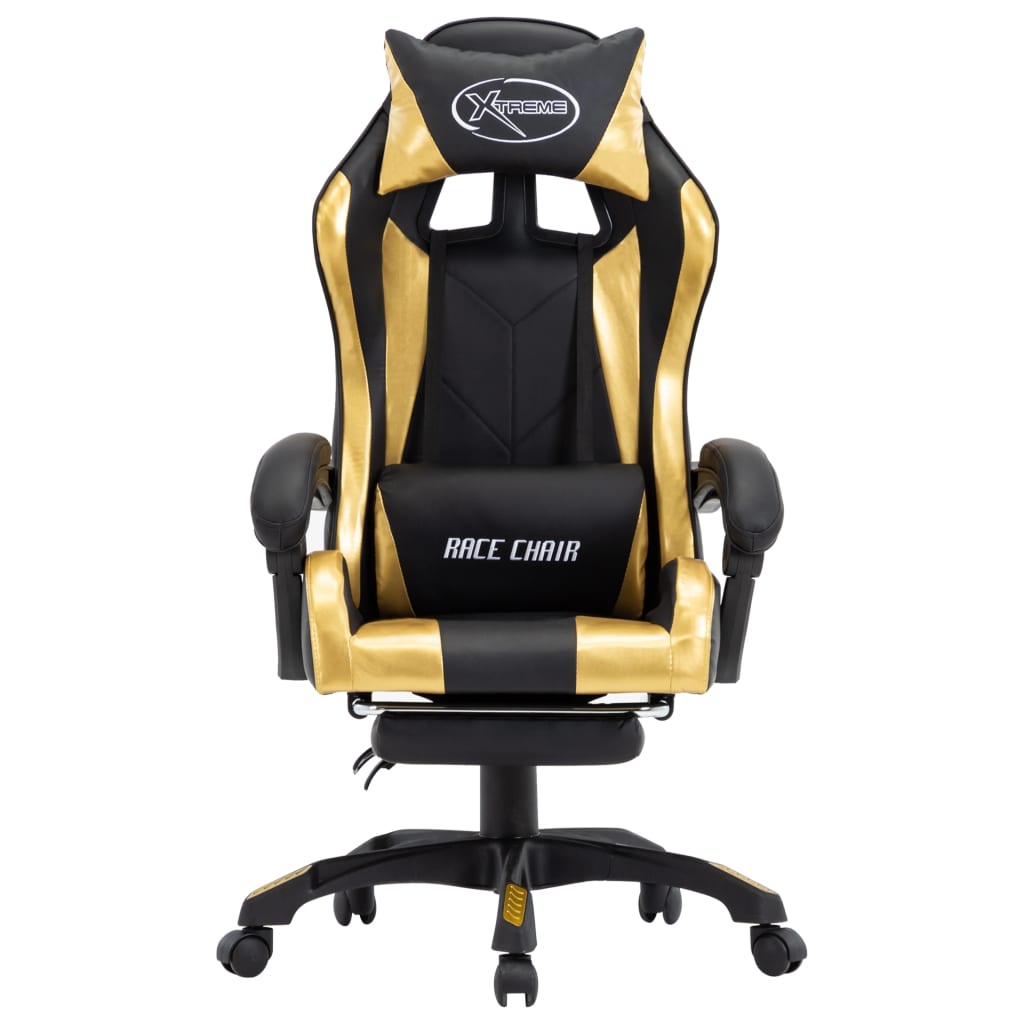 Silla gaming con reposapiés cuero sintético negro y dorado vidaXL