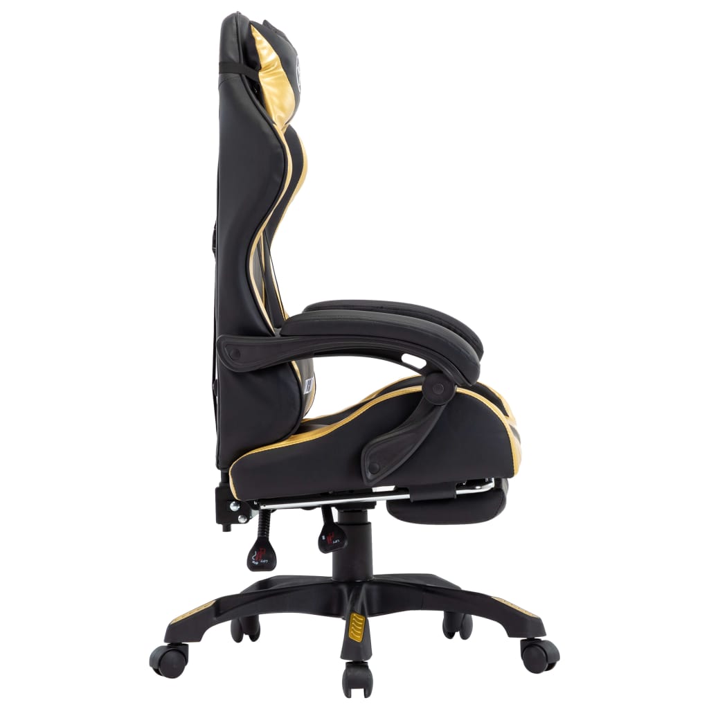 Silla gaming con reposapiés cuero sintético negro y dorado vidaXL