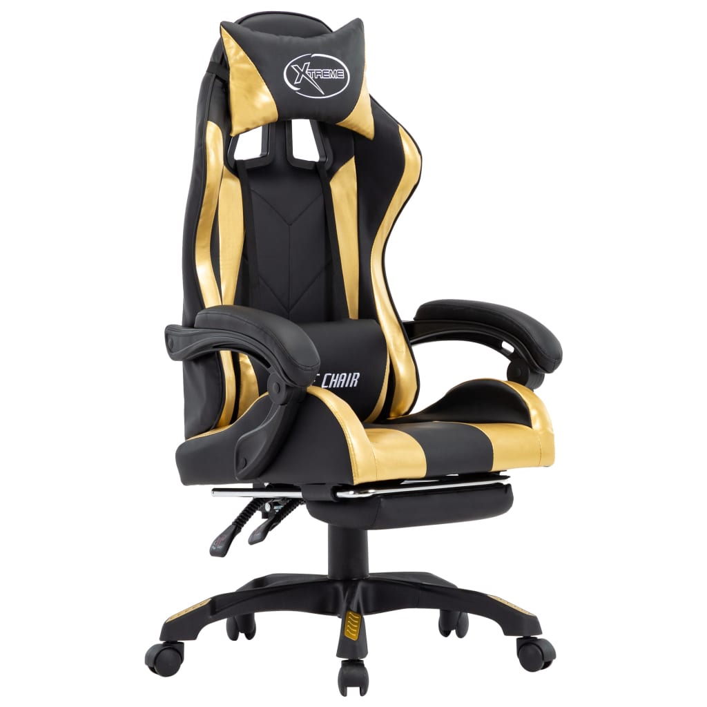 Vetonek Silla gaming con reposapiés cuero sintético negro y dorado