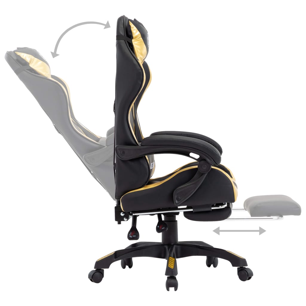 Silla gaming con reposapiés cuero sintético negro y dorado - Vetonek