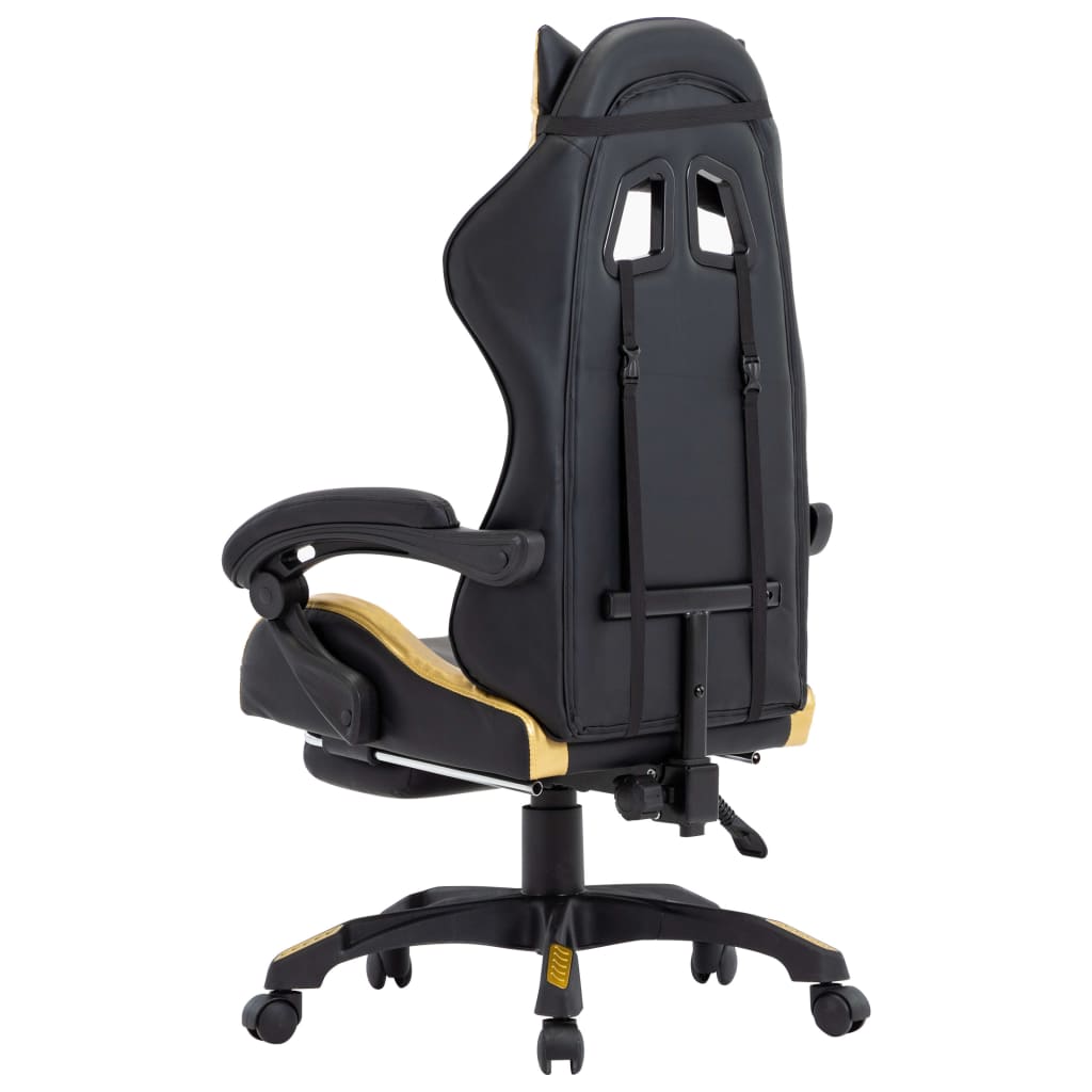 Silla gaming con reposapiés cuero sintético negro y dorado vidaXL