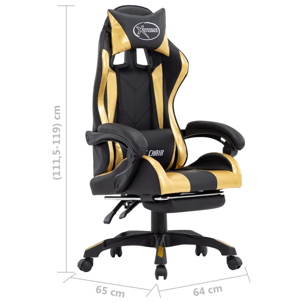 Silla gaming con reposapiés cuero sintético negro y dorado vidaXL