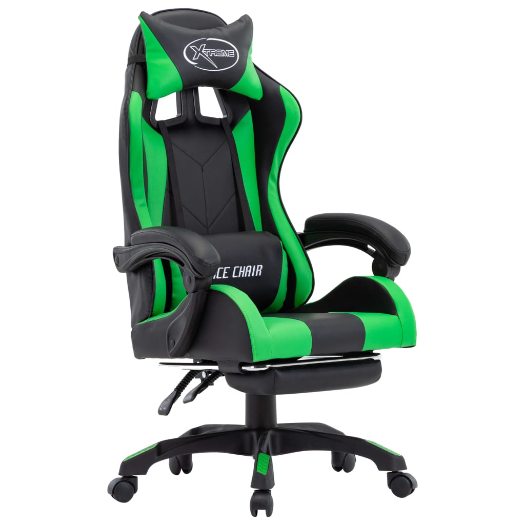 Vetonek Silla gaming con reposapiés cuero sintético verde y negro