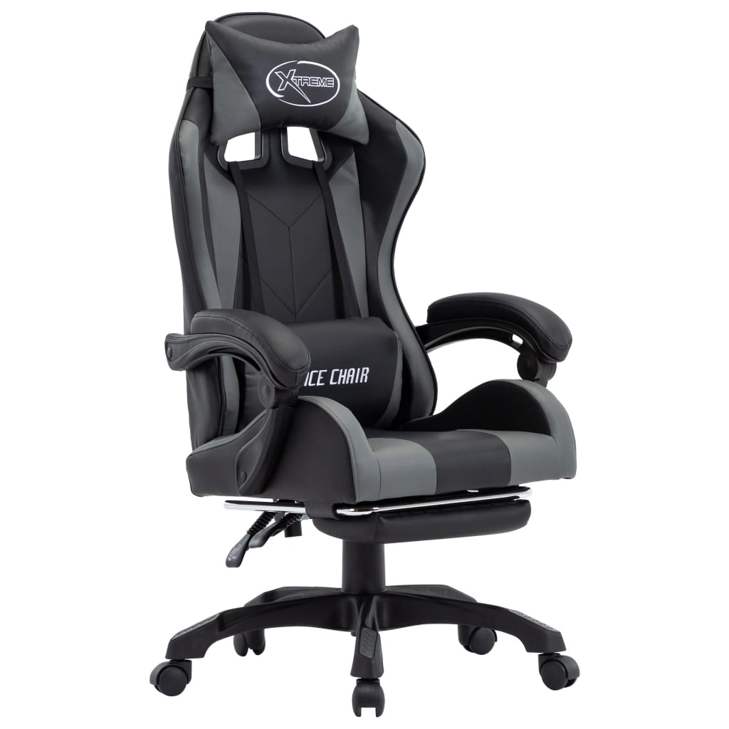 Vetonek Silla gaming con reposapiés cuero sintético gris y negro