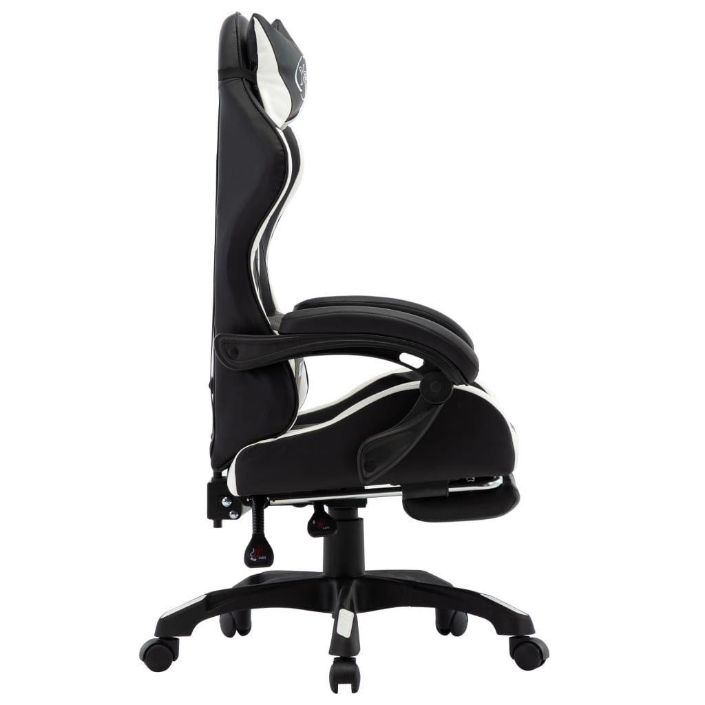 Silla gaming con reposapiés cuero sintético blanco y negro