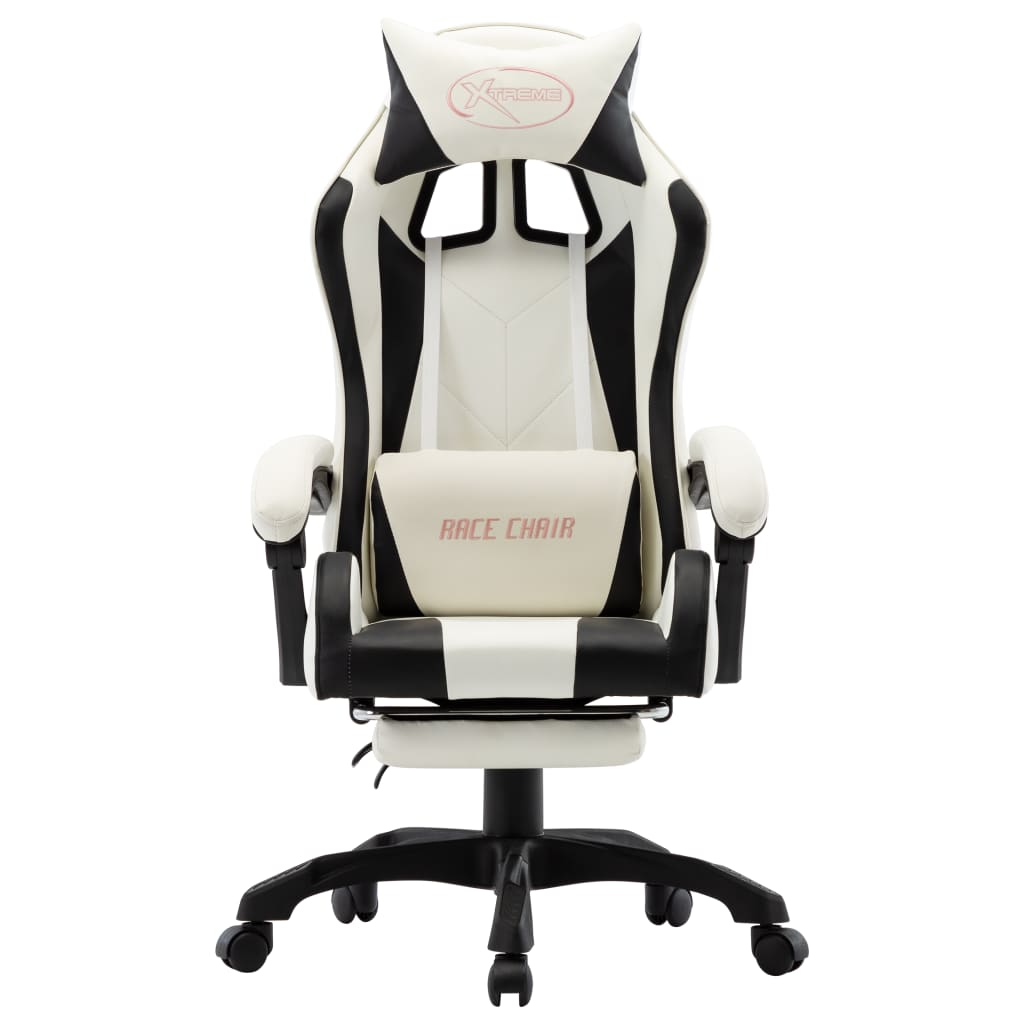 Silla gaming con reposapiés cuero sintético negro y blanco vidaXL