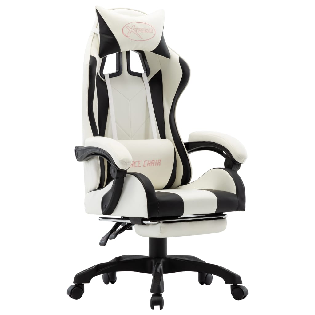 Vetonek Silla gaming con reposapiés cuero sintético negro y blanco