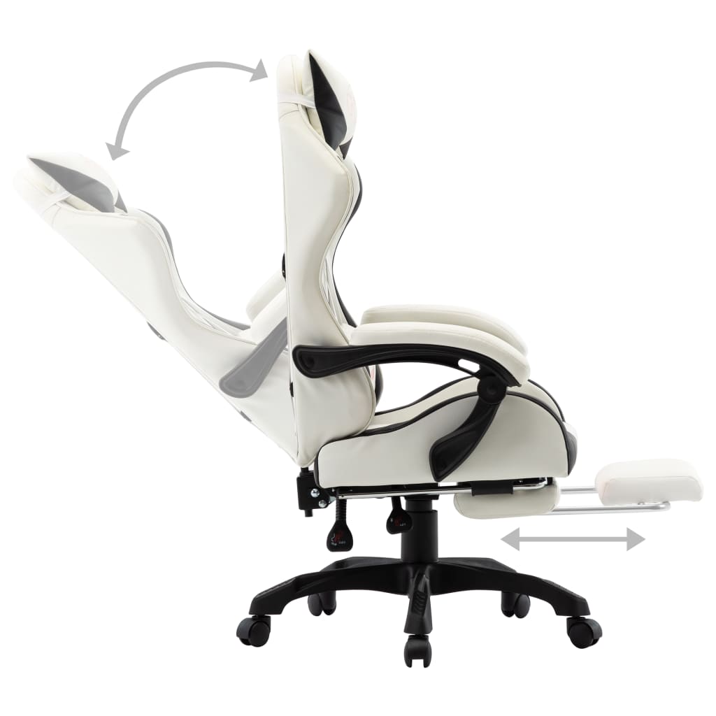 Silla gaming con reposapiés cuero sintético negro y blanco vidaXL