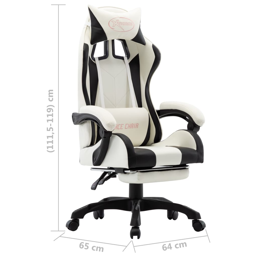 Silla gaming con reposapiés cuero sintético negro y blanco vidaXL