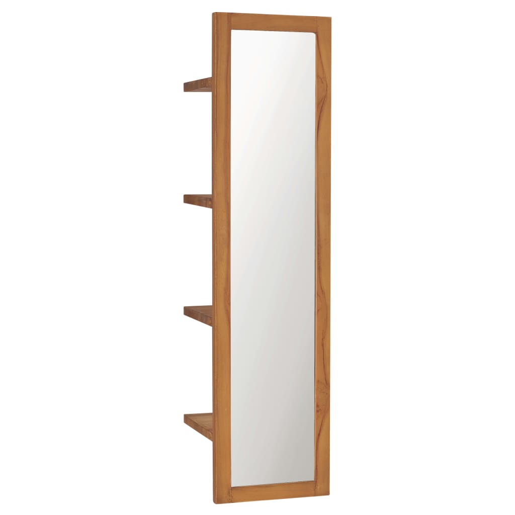 Vetonek Espejo de pared con estantes madera de teca maciza 30x30x120 cm