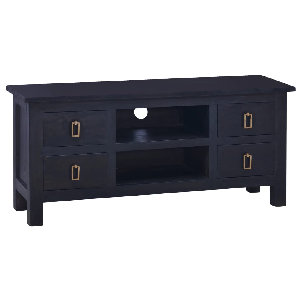 Vetonek Mueble para TV madera maciza de caoba negro café 100x30x45 cm