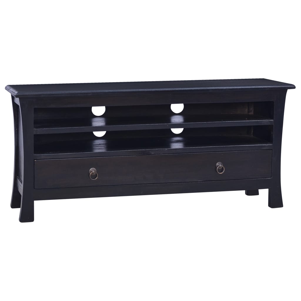 Vetonek Mueble para TV madera maciza de caoba negro café 100x30x45 cm