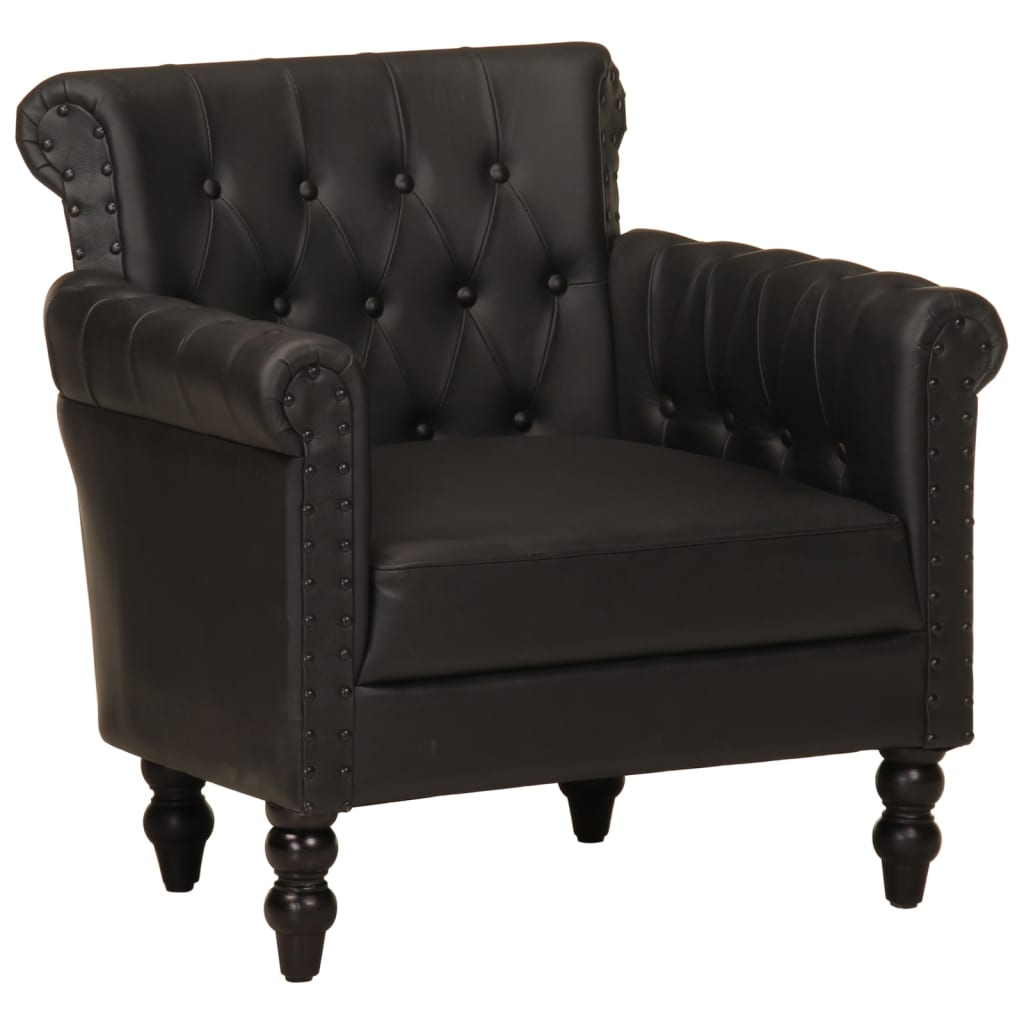 Vetonek Sillón de cuero auténtico de cabra negro