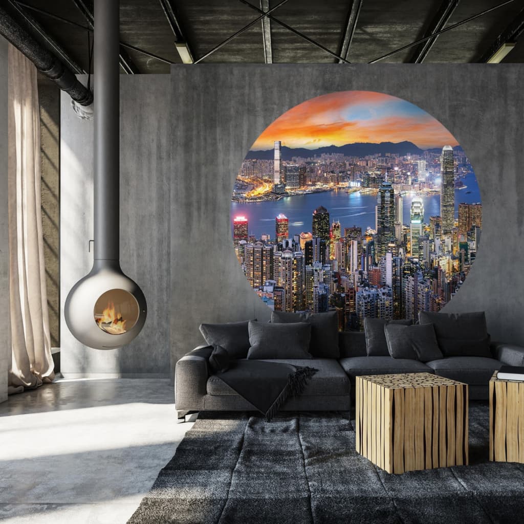 WallArt Papel pintado de pared redondo Skyline by Night 190 cm WallArt