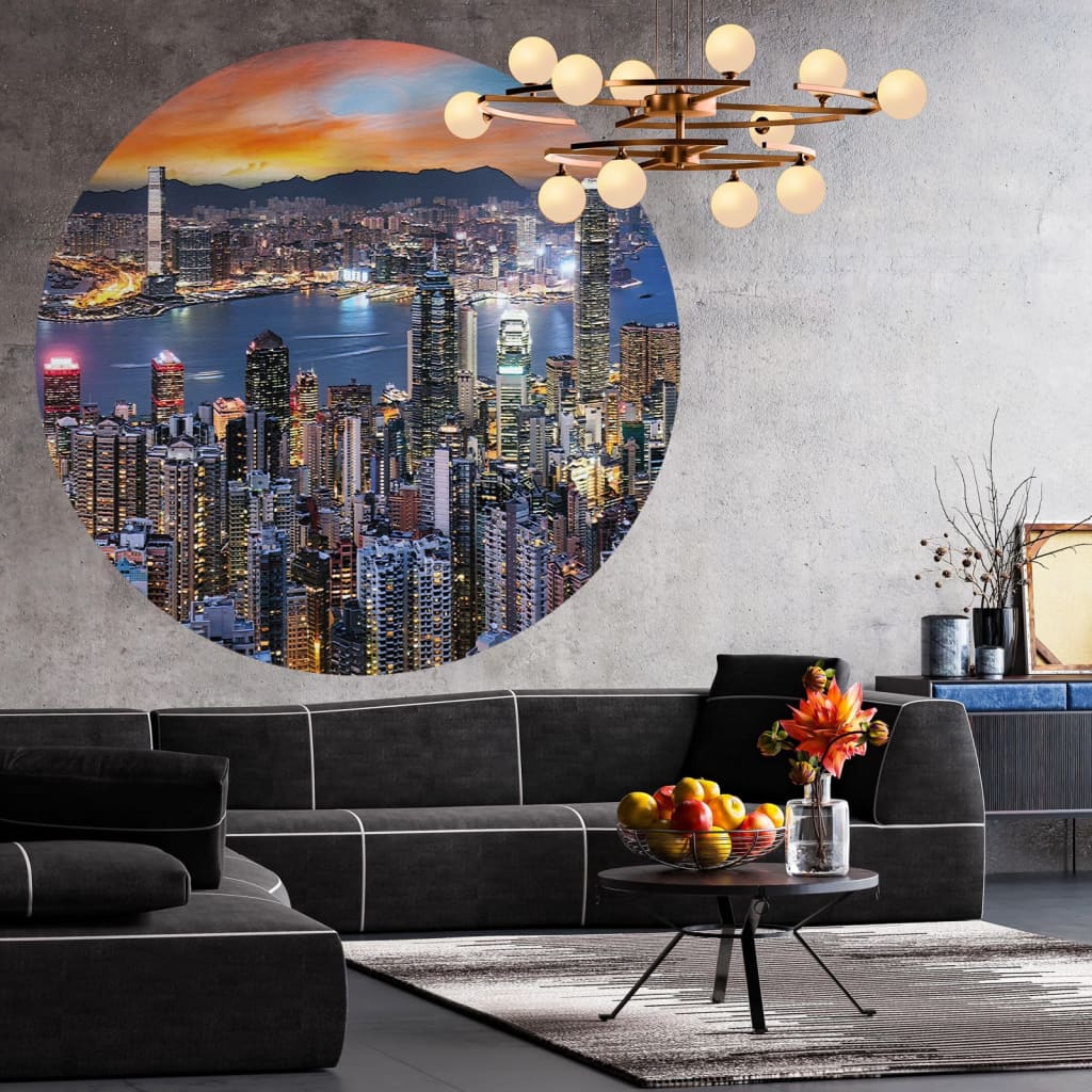 WallArt Papel pintado de pared redondo Skyline by Night 190 cm WallArt