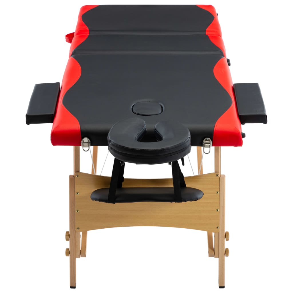 Folding massage stretcher 3 Black and red wood areas