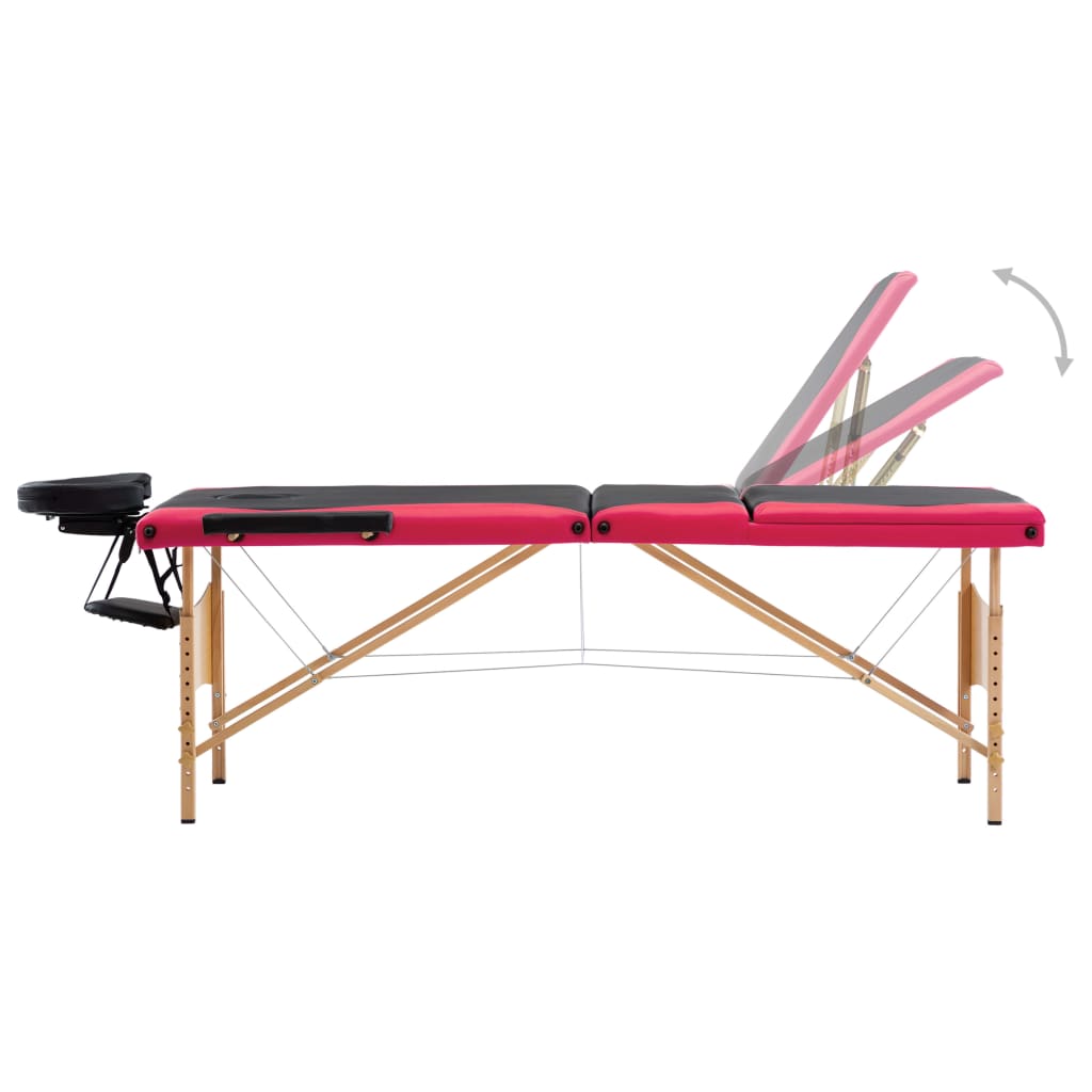 Massage de massage pliant 3 zones en bois noir et rose