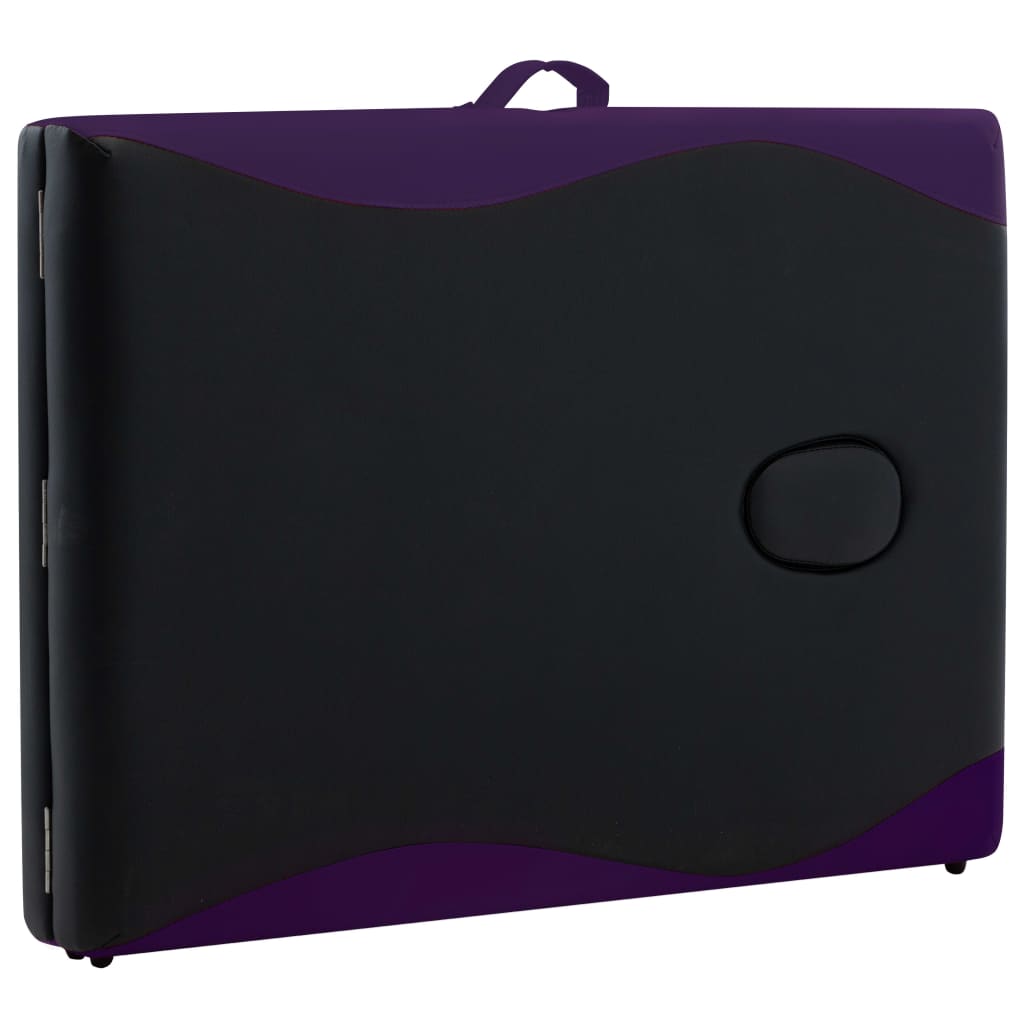 Camilla de masaje plegable 2 zonas aluminio negro y morado vidaXL