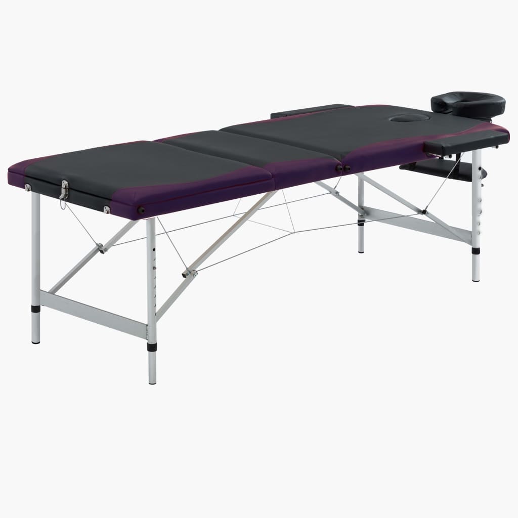 Vetonek Camilla de masaje plegable 3 zonas aluminio negro y morado