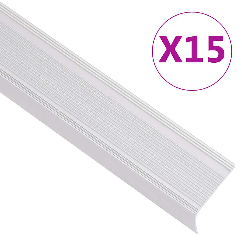 Vetonek Perfiles de peldaños forma de L 15 uds aluminio plata 90 cm